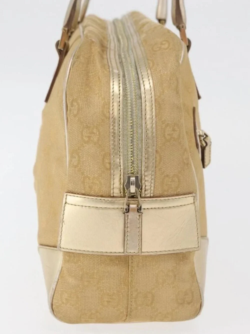 GUCCI GG Canvas Hand Bag Gold 002 1115 Auth